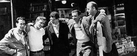 Keroac, Cassady, Ginsberg, ??, Ferlinghetti at City Lights, San Francisco, 1950s.